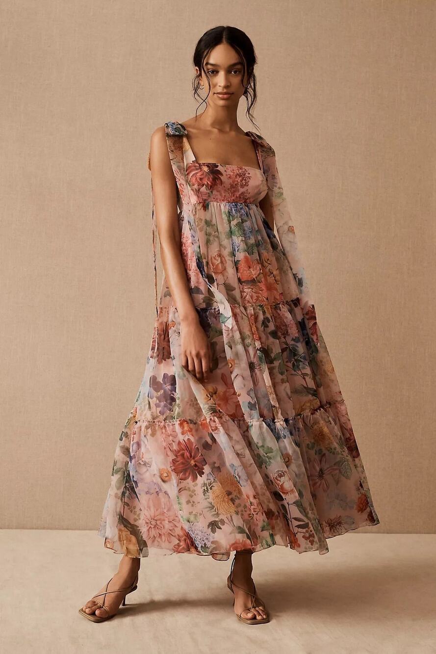 Anthropologie Geisha Designs Isabella Pink Floral Bow Shoulder Dress 18W